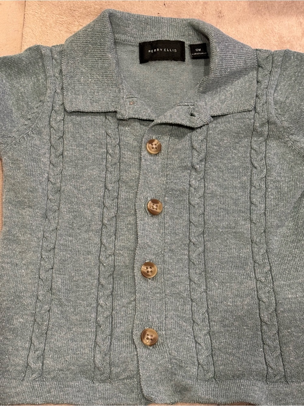🎉 (12m) Perry Ellis Toddler Boy 2 PC Set - Cable Knit Button Down Shirt + Khakis - Picture 5 of 6